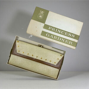 NEW Vtg 1970's Princess Gardner Cowhide Stud Leather Wallet Organizer OG Box NWT